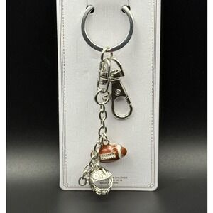Football Helmet Charm Keychain Sport Fan Accessory Silver Tone